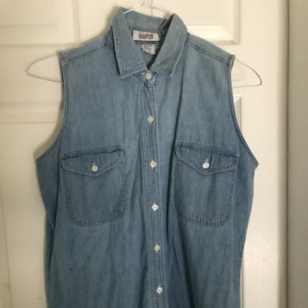 Sostanza Sleeveless Cotton Chambray Denim Blue Top Sze M